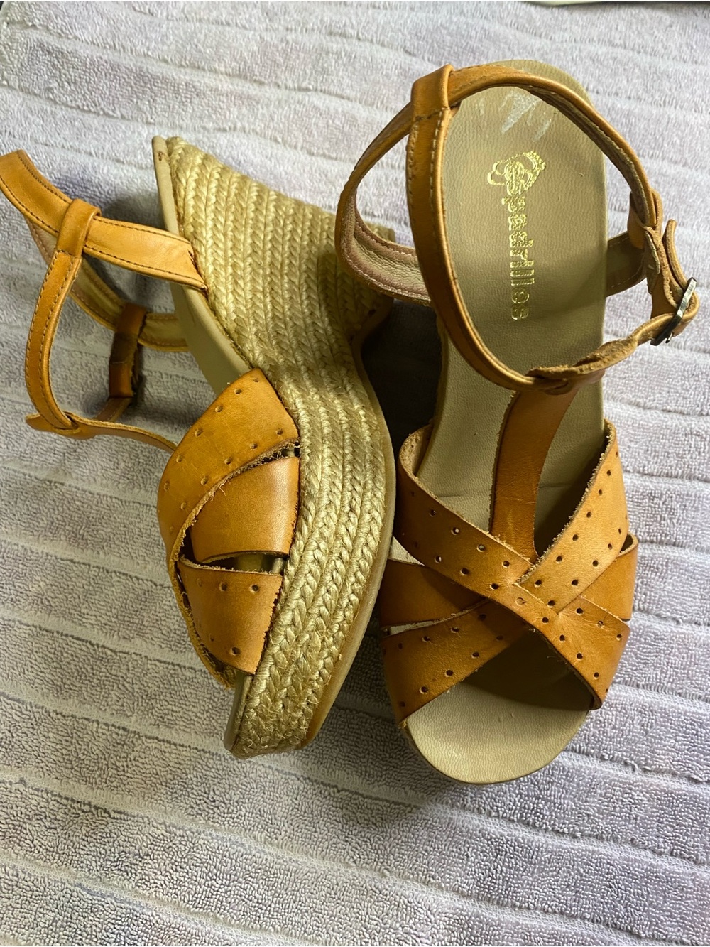 Espadrilles Spain Tan Genuine Leather Wedge Sandals 38 8